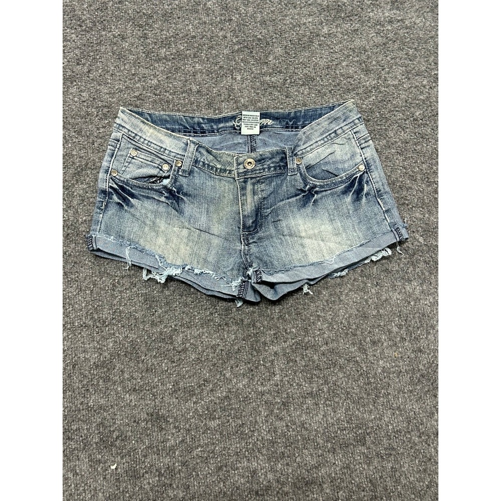 Faded Glory Shorts Womens Size 5 Blue Denim Low Rise Frayed Raw Hem Casual Jean
